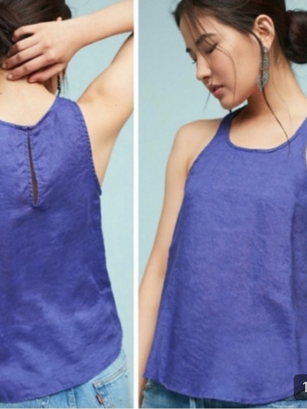 Anthropologie Maeve Sleeveless Linen Tank Top in Blue Purple size S